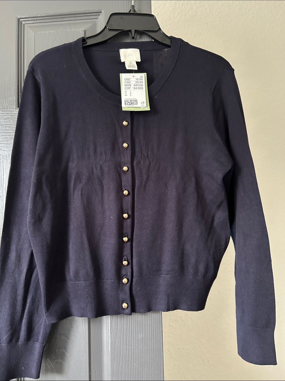 H&M Navy Button-Front Cardigan with Gold Buttons
